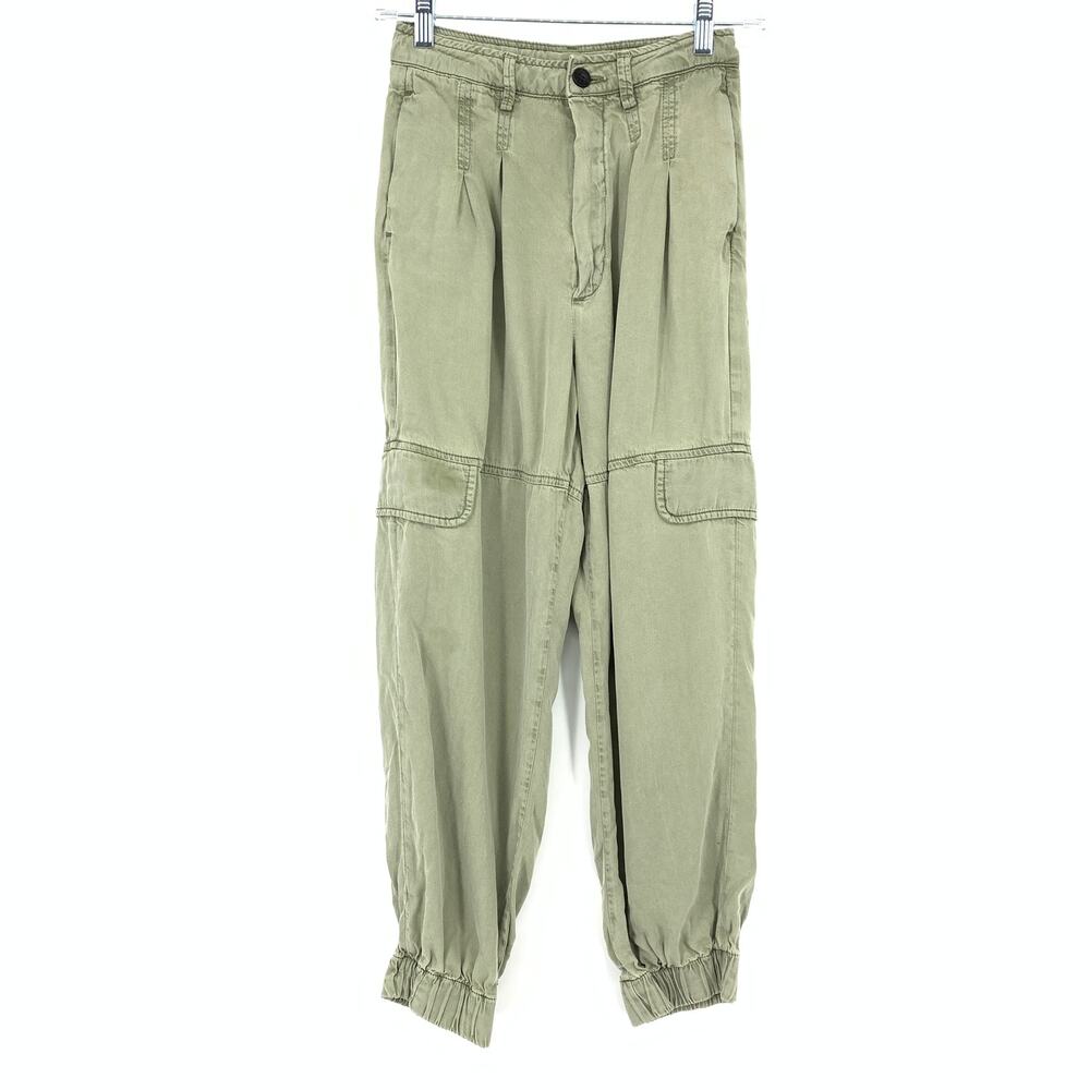 All Saints Lira Trouser Womens Sz 4 Green Pleated Front Tapered Leg *READ FLAW
